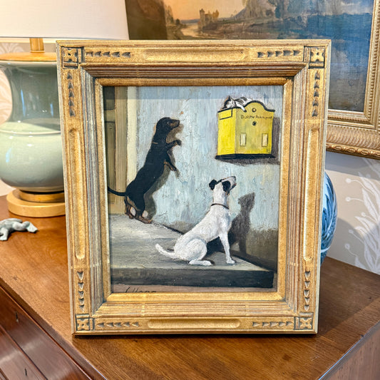 C. Haag Early 20th Century Waiting Game Dachshund Terrier and Kitten Oil Painting in Massive Gold Frame