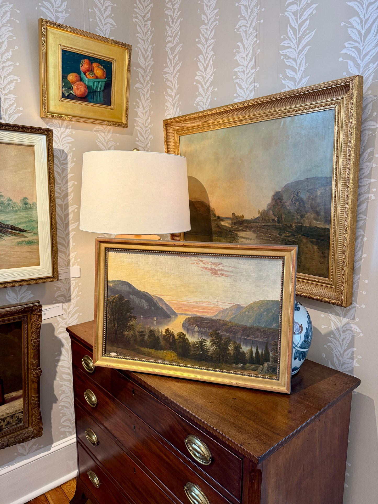 19th Century American Hudson River Valley Luminous Landscape Oil Painting in Gold Frame