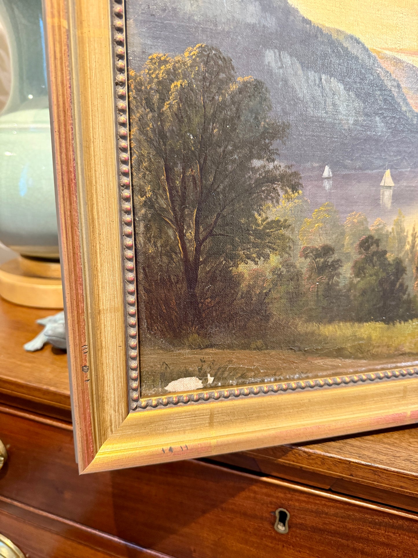 19th Century American Hudson River Valley Luminous Landscape Oil Painting in Gold Frame