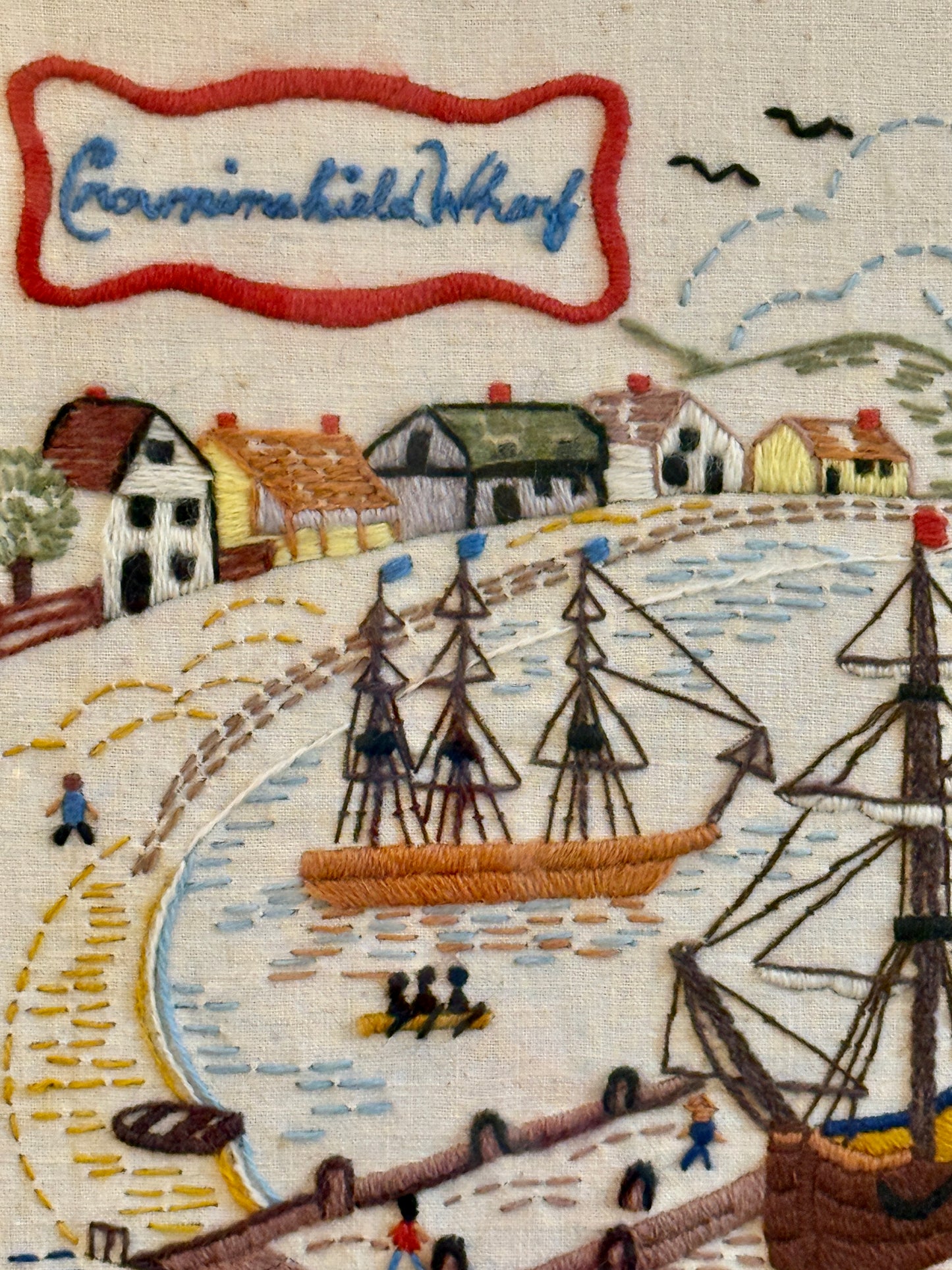 Olde Salem Continental Wharf Salem, MA Needlepoint in Gold Frame