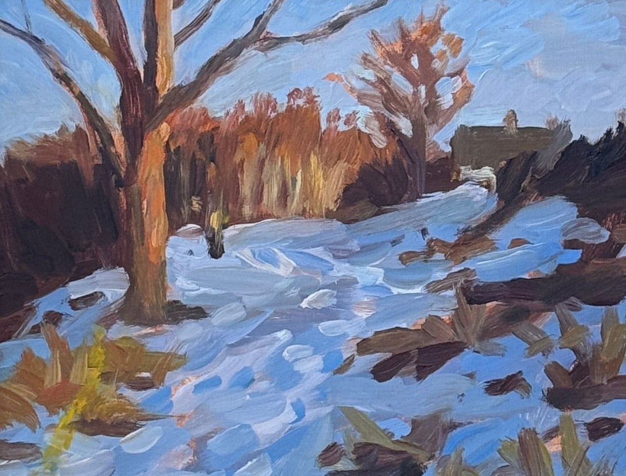 Scott Moore Uphill Path Winter Landscape Oil Painting in Gold Frame
