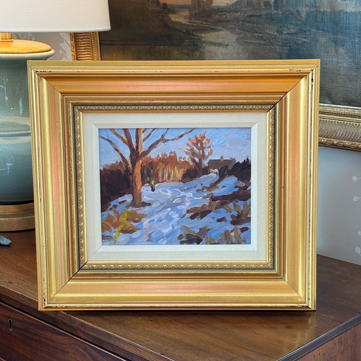 Scott Moore Uphill Path Winter Landscape Oil Painting in Gold Frame