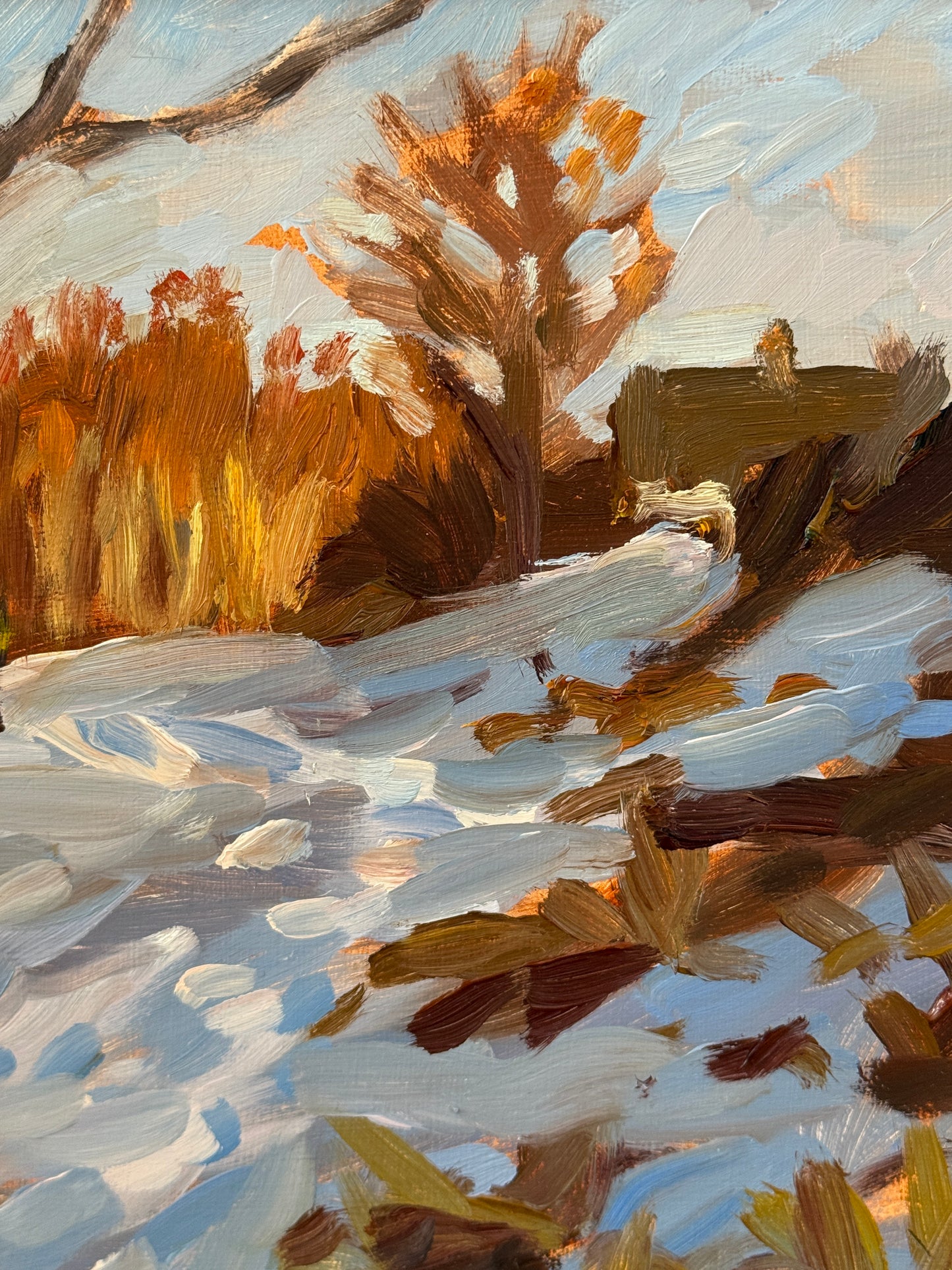 Scott Moore Uphill Path Winter Landscape Oil Painting in Gold Frame