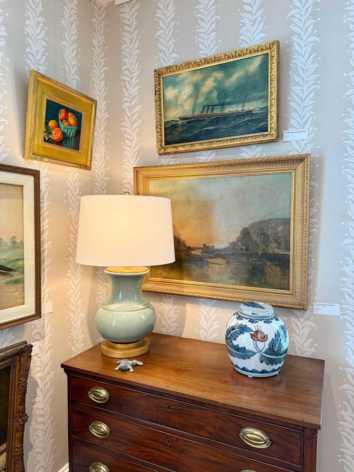 Late 19th - Early 20th Century French School Chateau on the River Oil Painting in Ornate Gold Frame