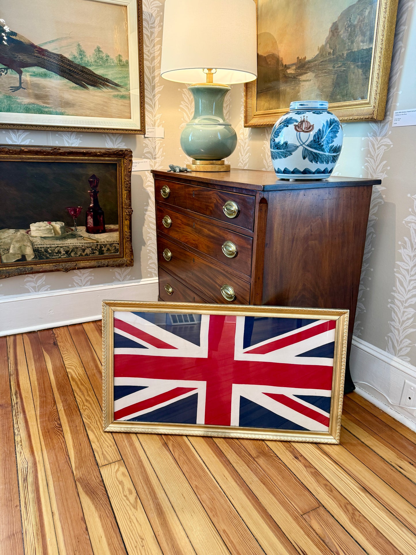 Vintage Union Jack Cotton Canvas Flag in Gold Frame