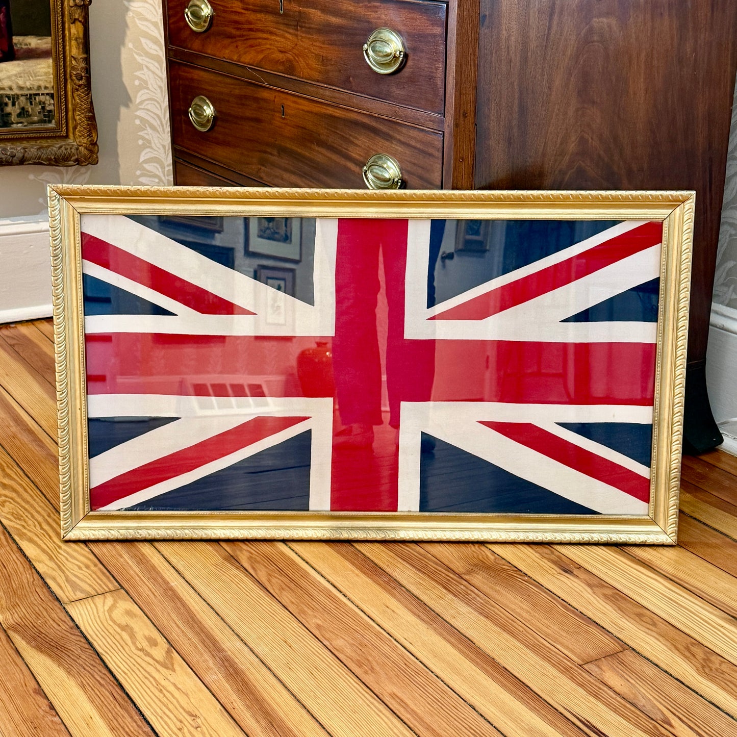 Vintage Union Jack Cotton Canvas Flag in Gold Frame