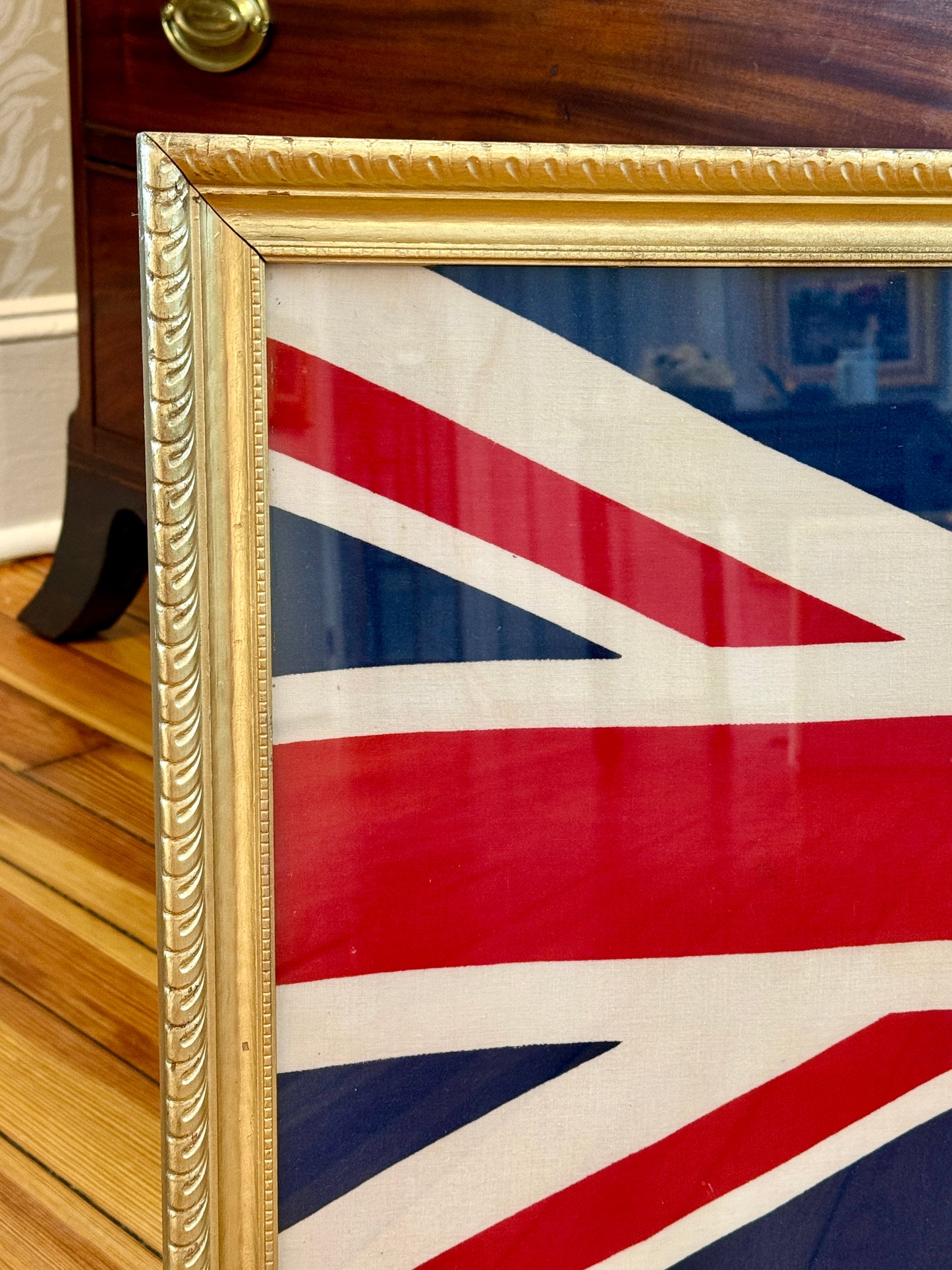 Vintage Union Jack Cotton Canvas Flag in Gold Frame