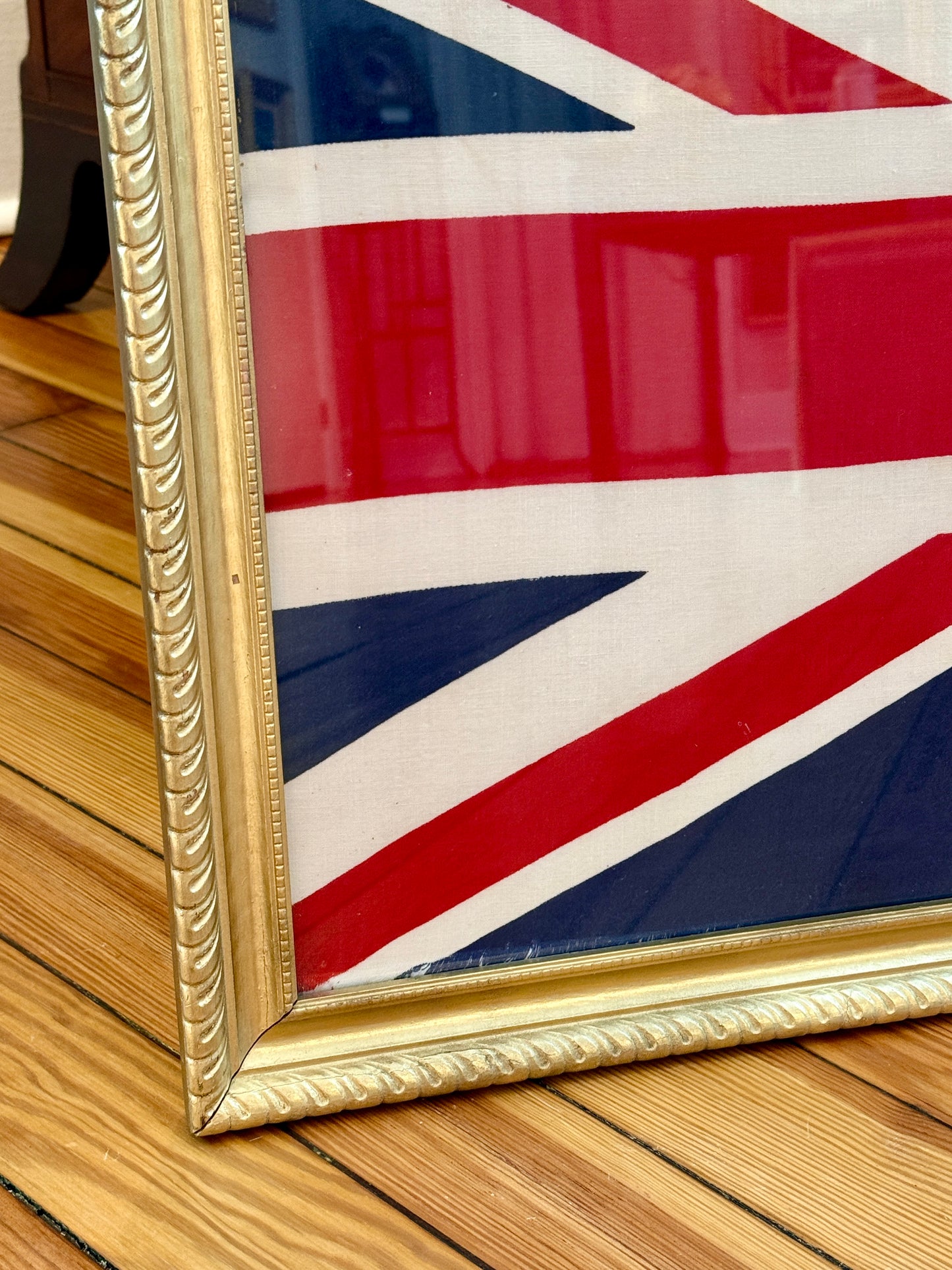 Vintage Union Jack Cotton Canvas Flag in Gold Frame