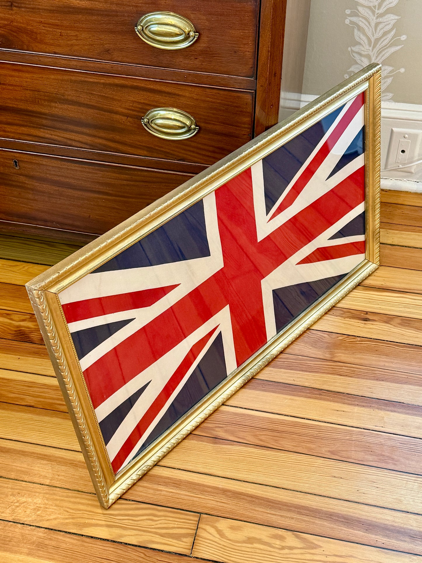 Vintage Union Jack Cotton Canvas Flag in Gold Frame