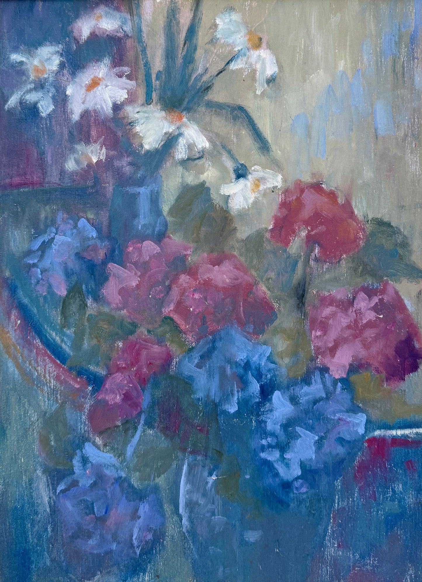 Vintage Hydrangea Floral Still Life Oil Painting in Gold Frame