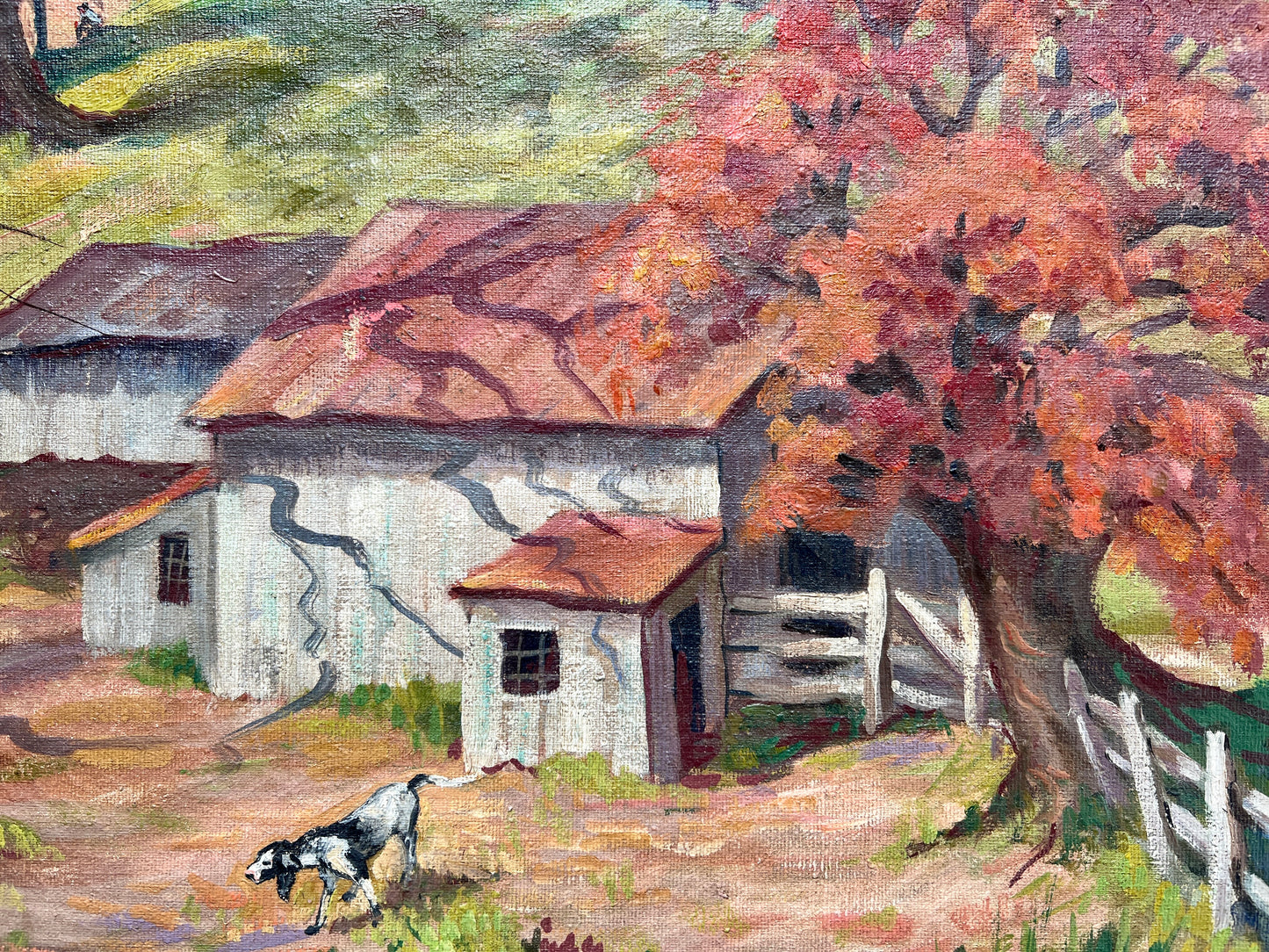 Florence Prince Ewing (American, 1898-1965) Oil Painting of Colorful Farm Landscape in Gold Frame