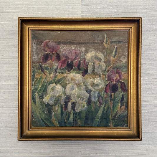 Cecilie Jacobaeus Early 20th Century Irises Oil Painting in Gold Frame
