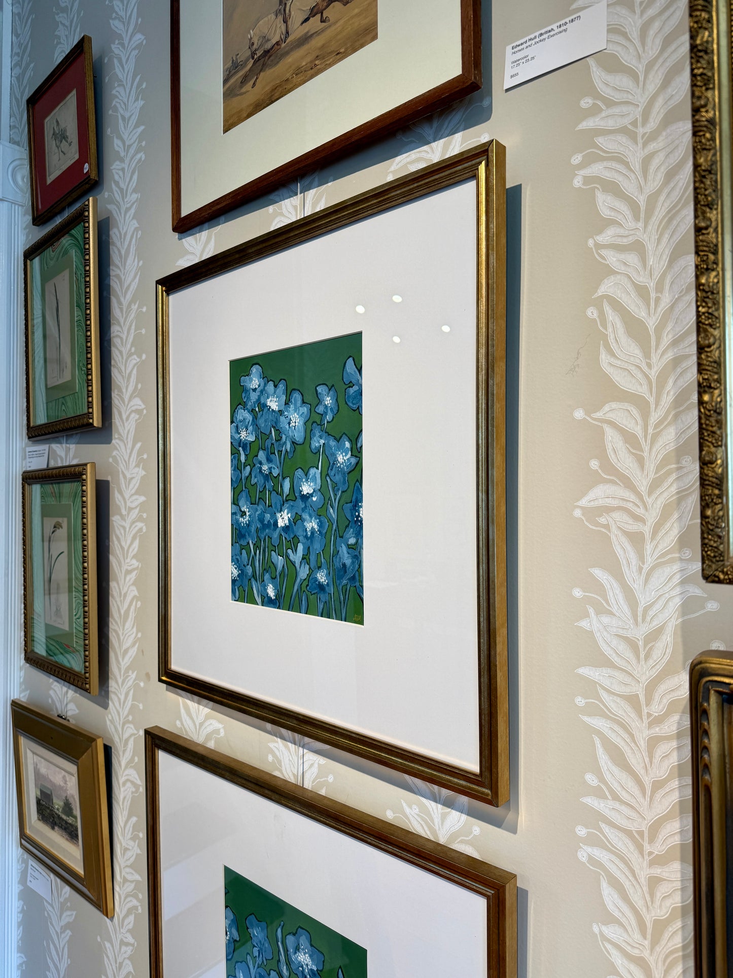 Alison Diamond McElroy Blue and Green with Envy I Abstract Floral Painting in Gold Frame