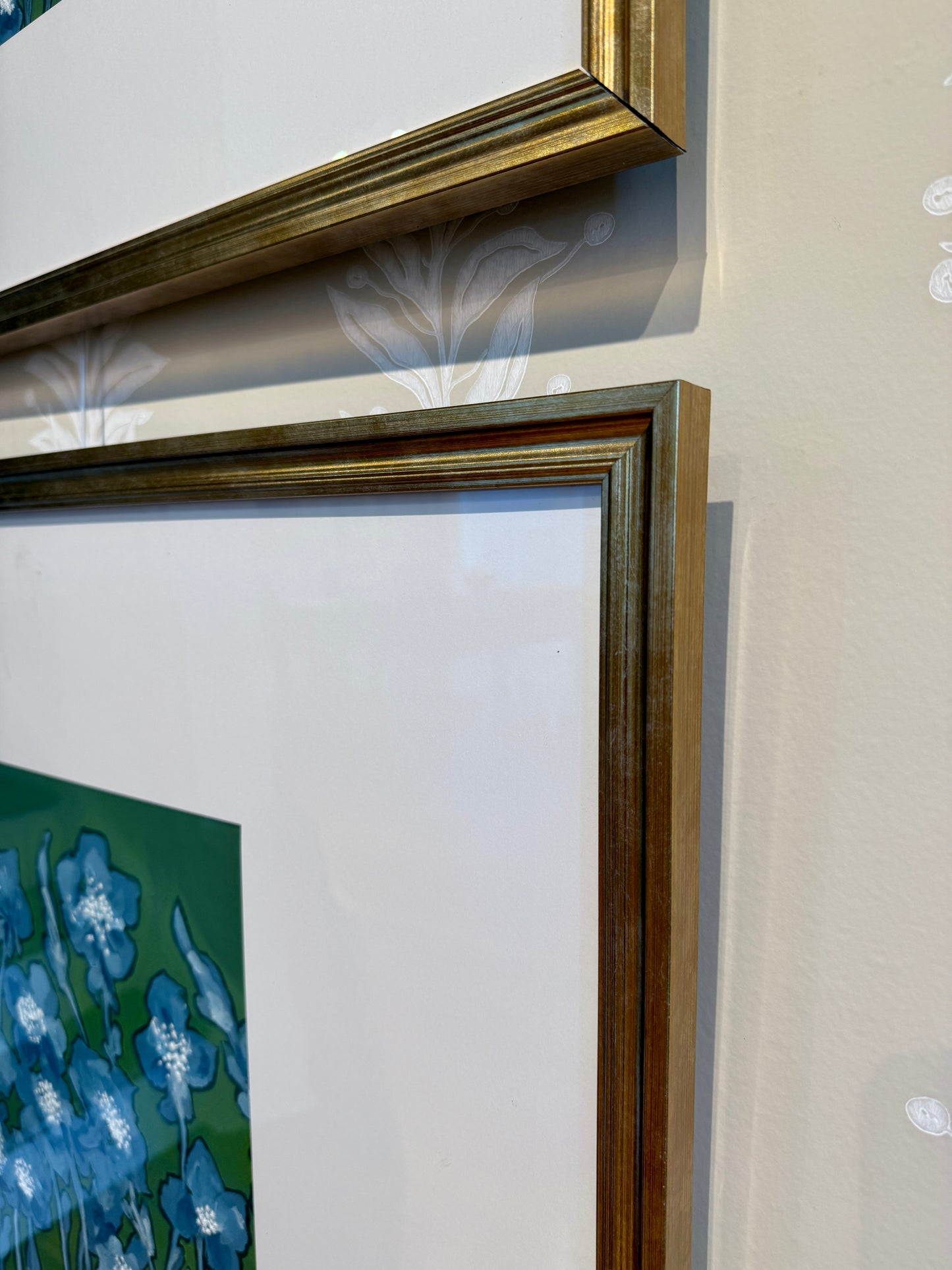 Alison Diamond McElroy Blue and Green with Envy II Abstract Floral Painting in Gold Frame