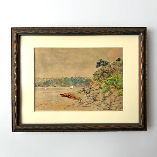 19th Century Coastal Landscape Watercolor Painting by Jean Lucas (French, b. 1823)