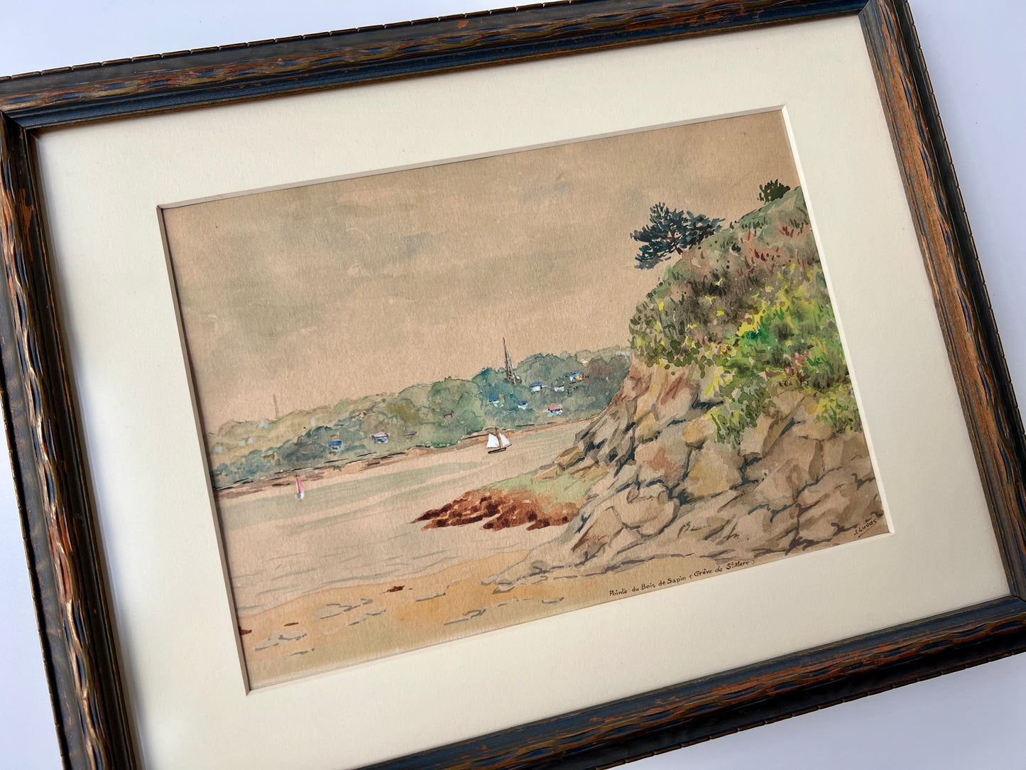 19th Century Coastal Landscape Watercolor Painting by Jean Lucas (French, b. 1823)