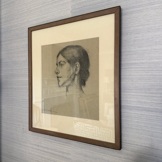 Elizabeth Stith Gordon Portrait of a Ballet Dancer Charcoal Drawing in Wood Frame