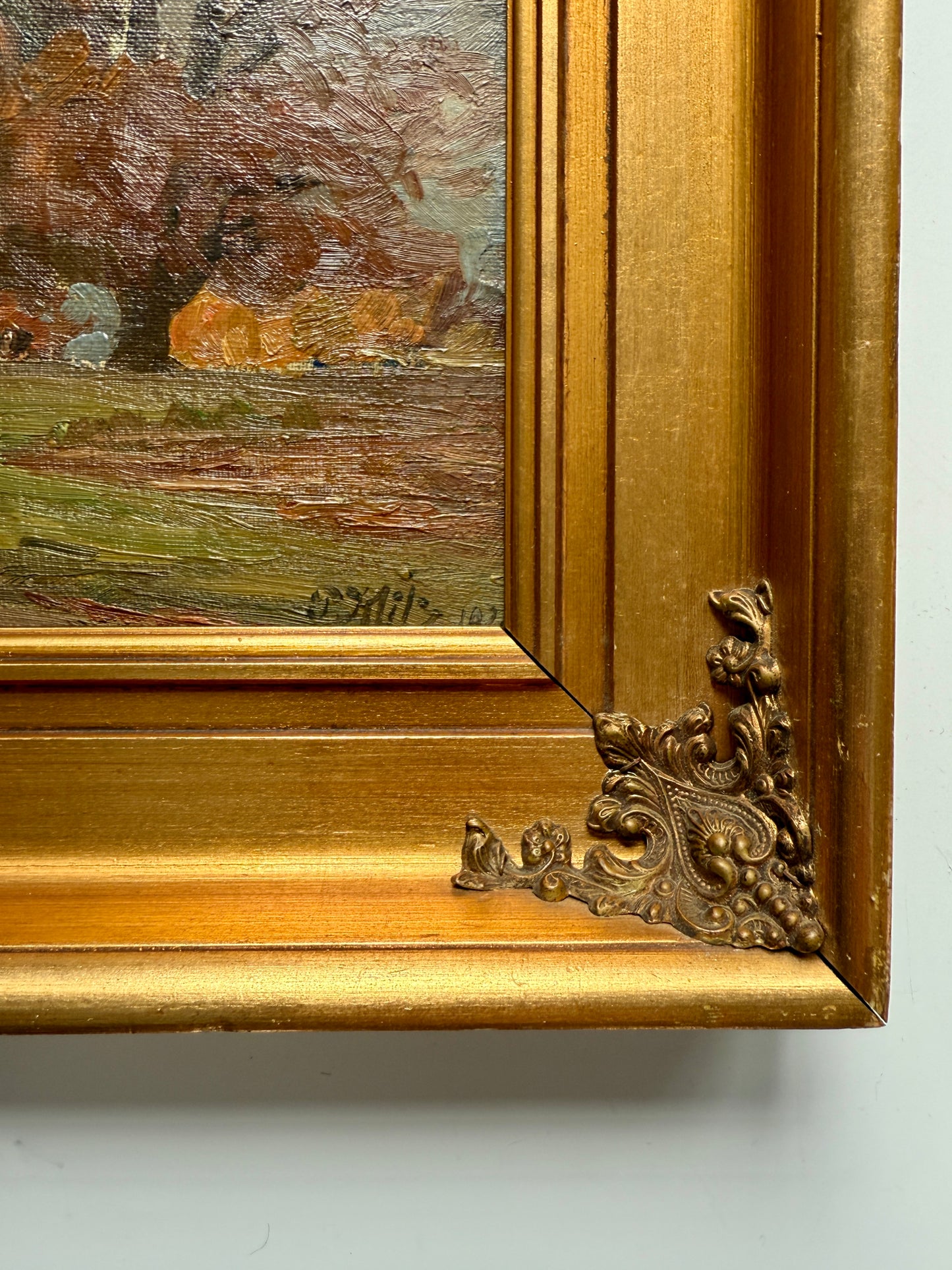 1936 Peter Klitz Cows Before the Storm Oil Painting in Golden Frame