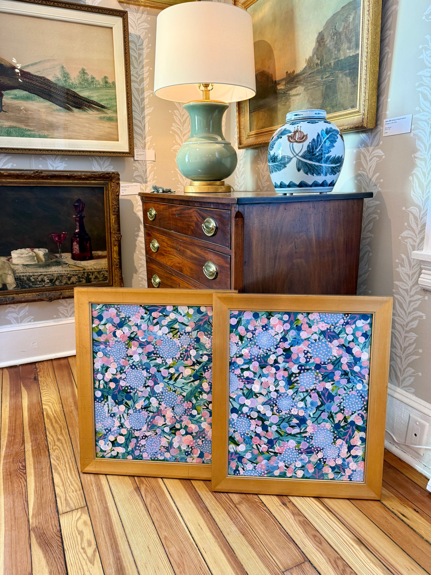 Alison Diamond McElroy Dreaming in Pink I Abstract Floral Painting in Gold Frame