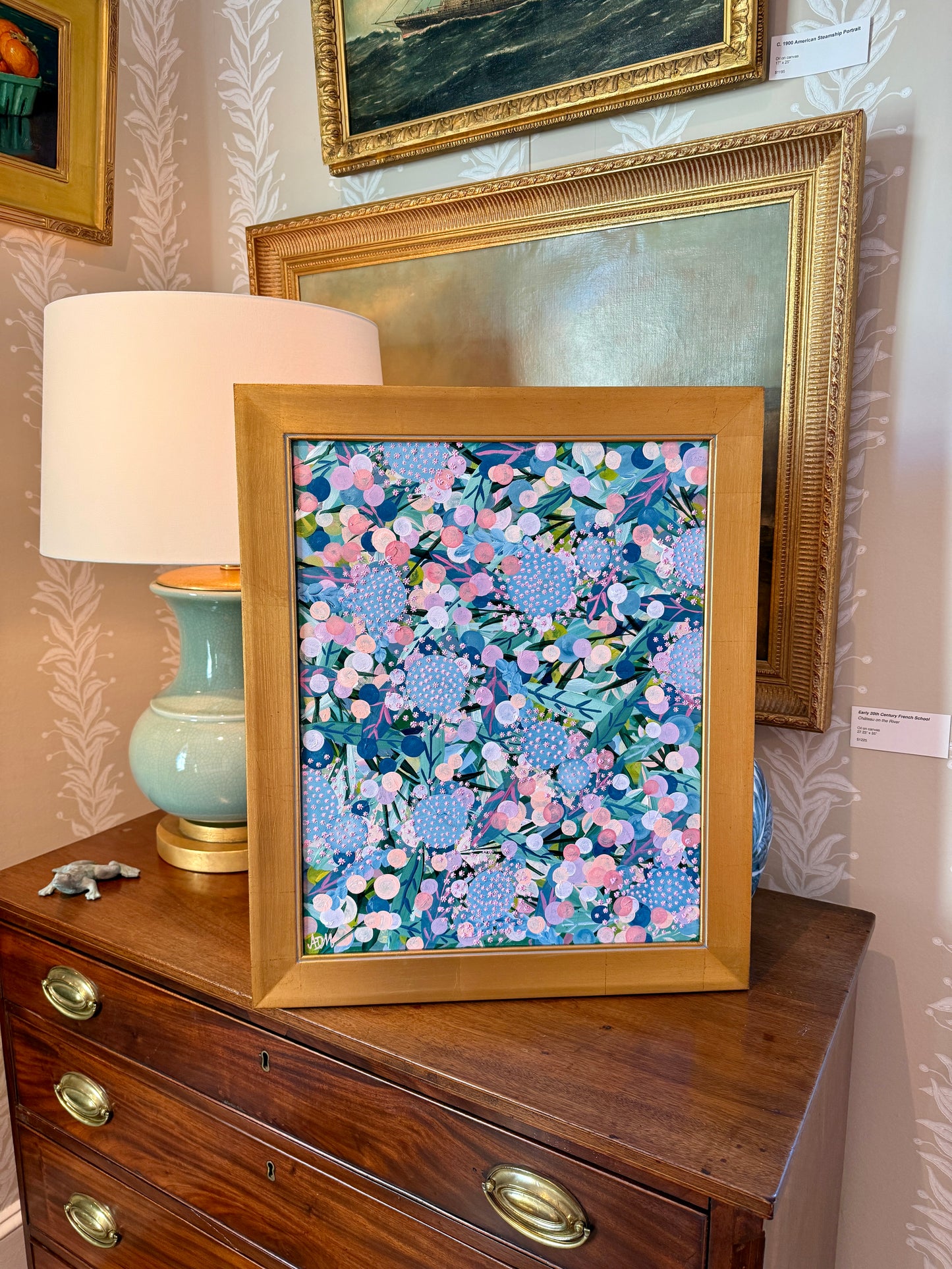 Alison Diamond McElroy Dreaming in Pink I Abstract Floral Painting in Gold Frame