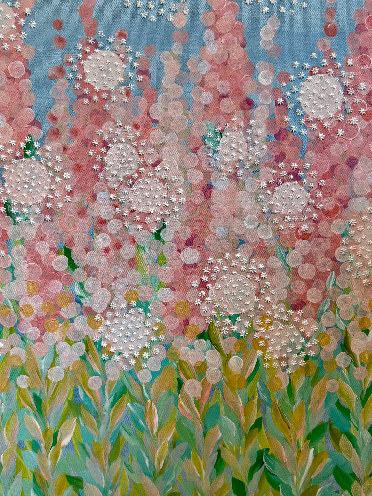 Alison Diamond McElroy Floating Away Abstract Floral Painting in White Floater Frame