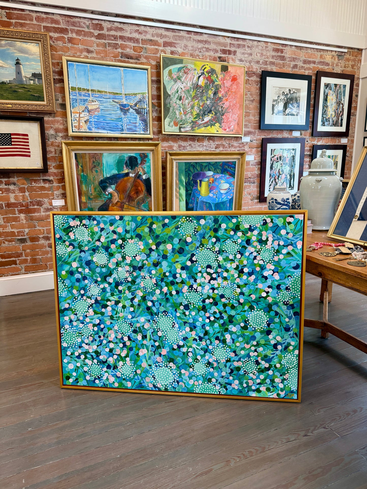 Alison Diamond McElroy Ethereal Garden Abstract Floral Painting in Gold Floater Frame