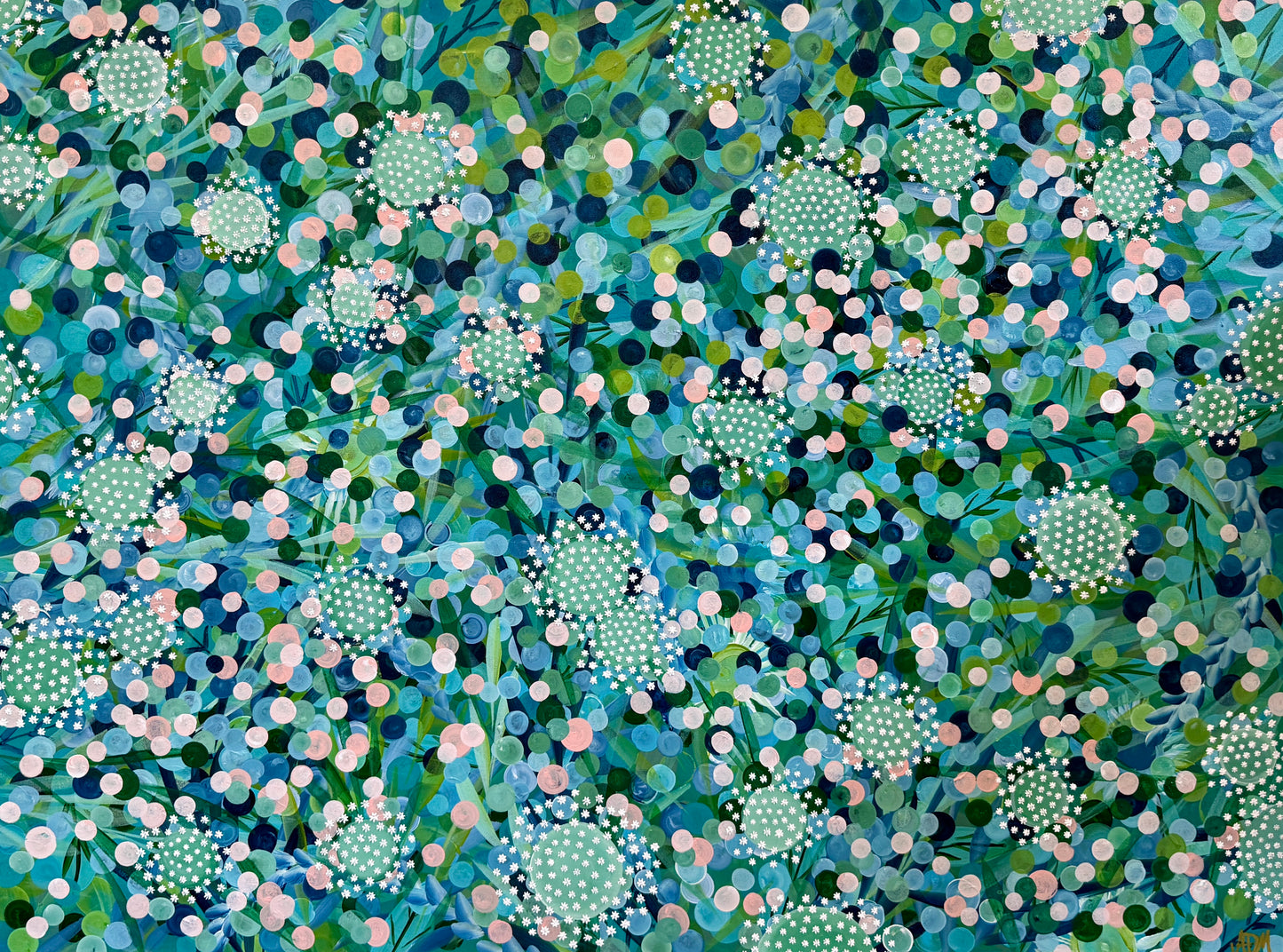 Alison Diamond McElroy Ethereal Garden Abstract Floral Painting in Gold Floater Frame