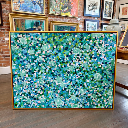 Alison Diamond McElroy Ethereal Garden Abstract Floral Painting in Gold Floater Frame