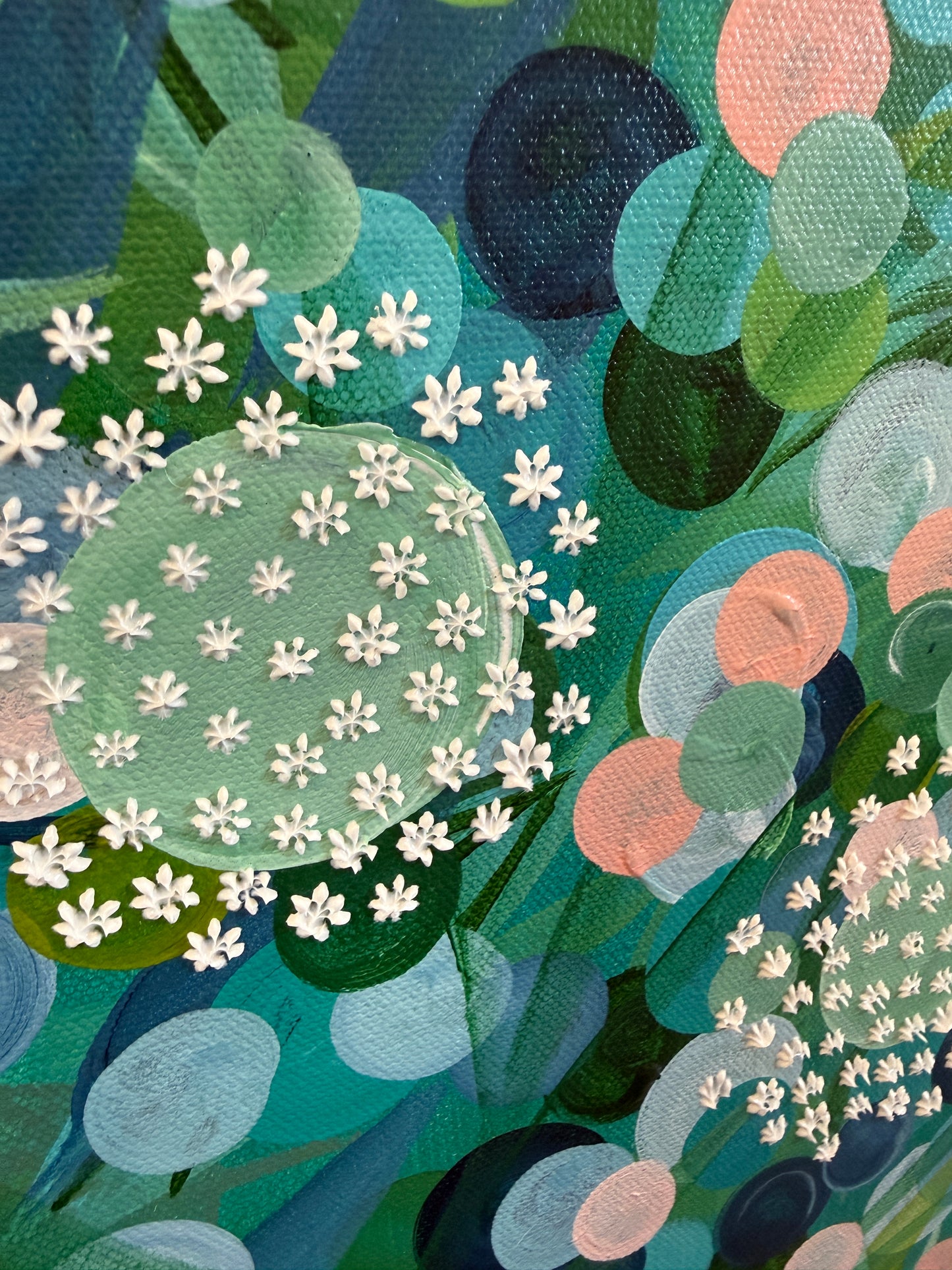 Alison Diamond McElroy Ethereal Garden Abstract Floral Painting in Gold Floater Frame