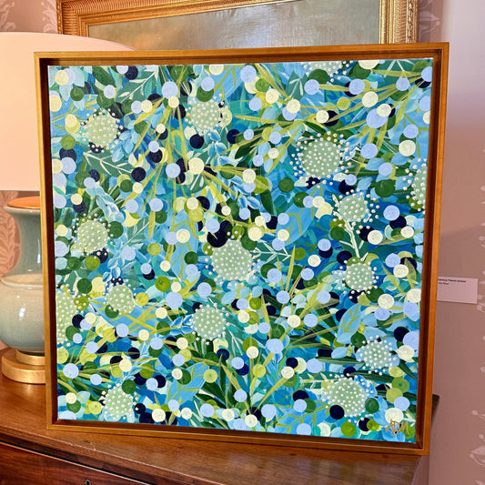 Alison Diamond McElroy Still Blooming Abstract Floral Painting in Gold Floater Frame