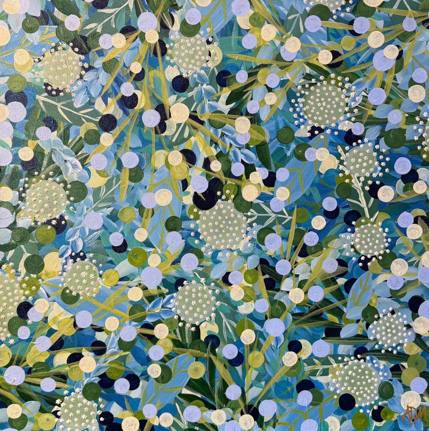 Alison Diamond McElroy Still Blooming Abstract Floral Painting in Gold Floater Frame