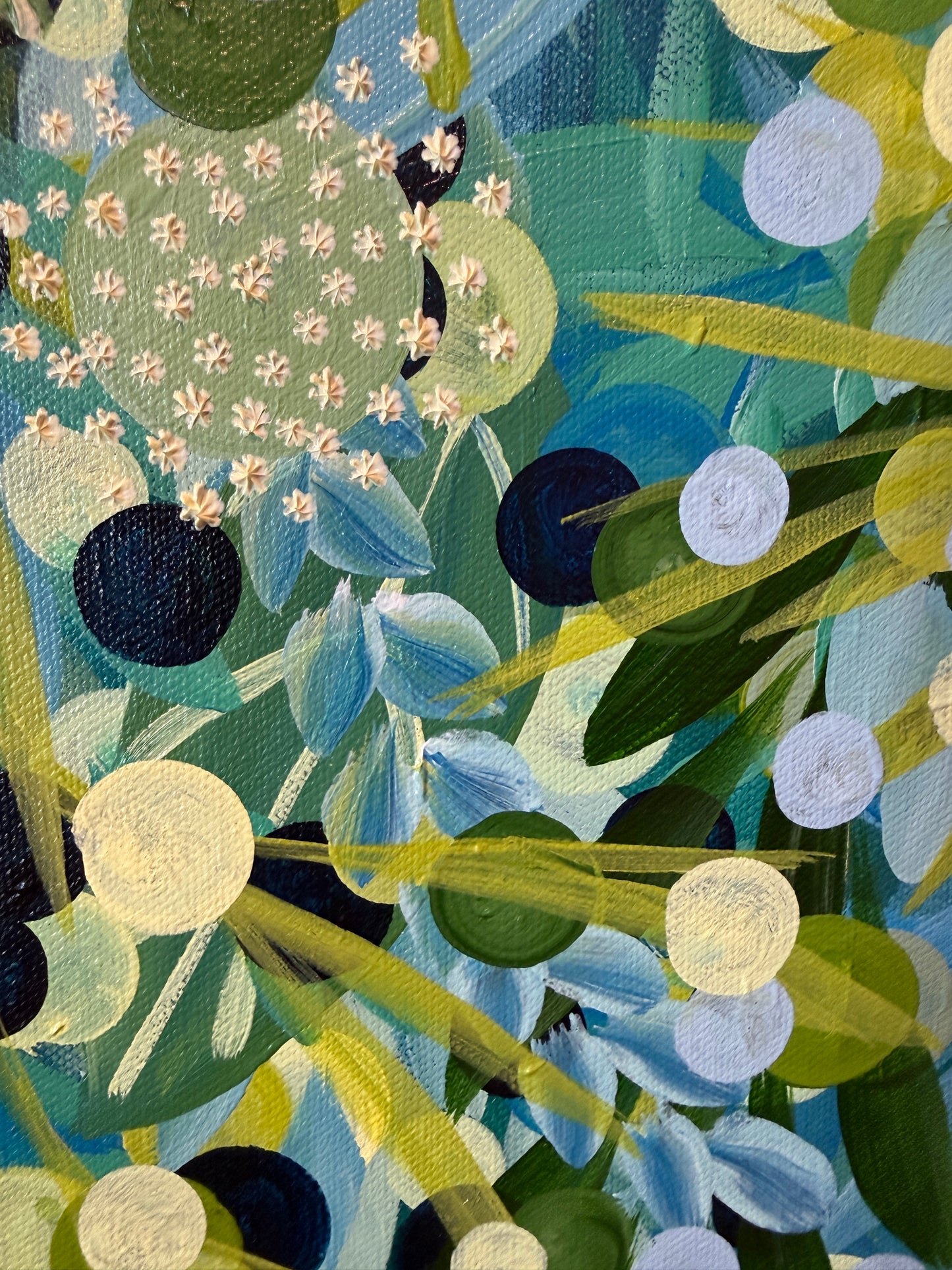 Alison Diamond McElroy Still Blooming Abstract Floral Painting in Gold Floater Frame