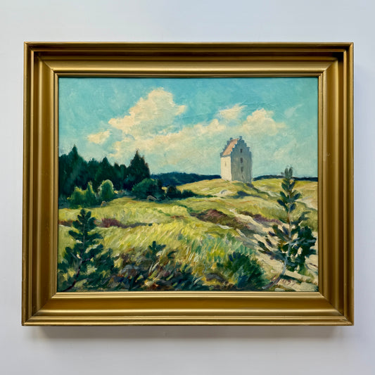 Einar Gross Sand Covered Church Skagen, Denmark Landscape Oil Painting in Gold Frame