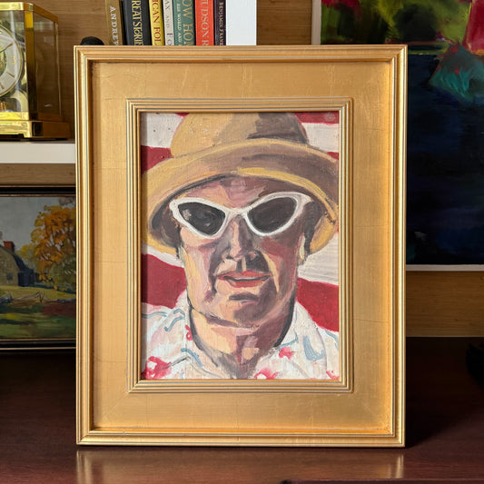 Lady of Summer American Flag and Attitude Vintage Portrait Oil Painting in Gold Frame