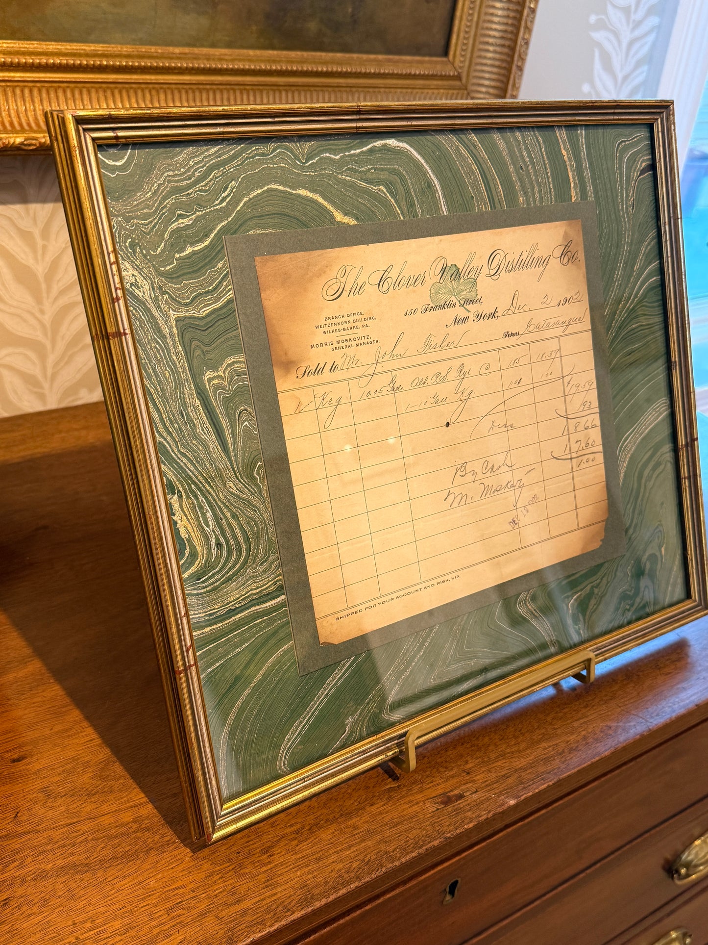 1902 Receipt from The Clover Valley Distilling Company of NY for a Keg of Rye Whiskey