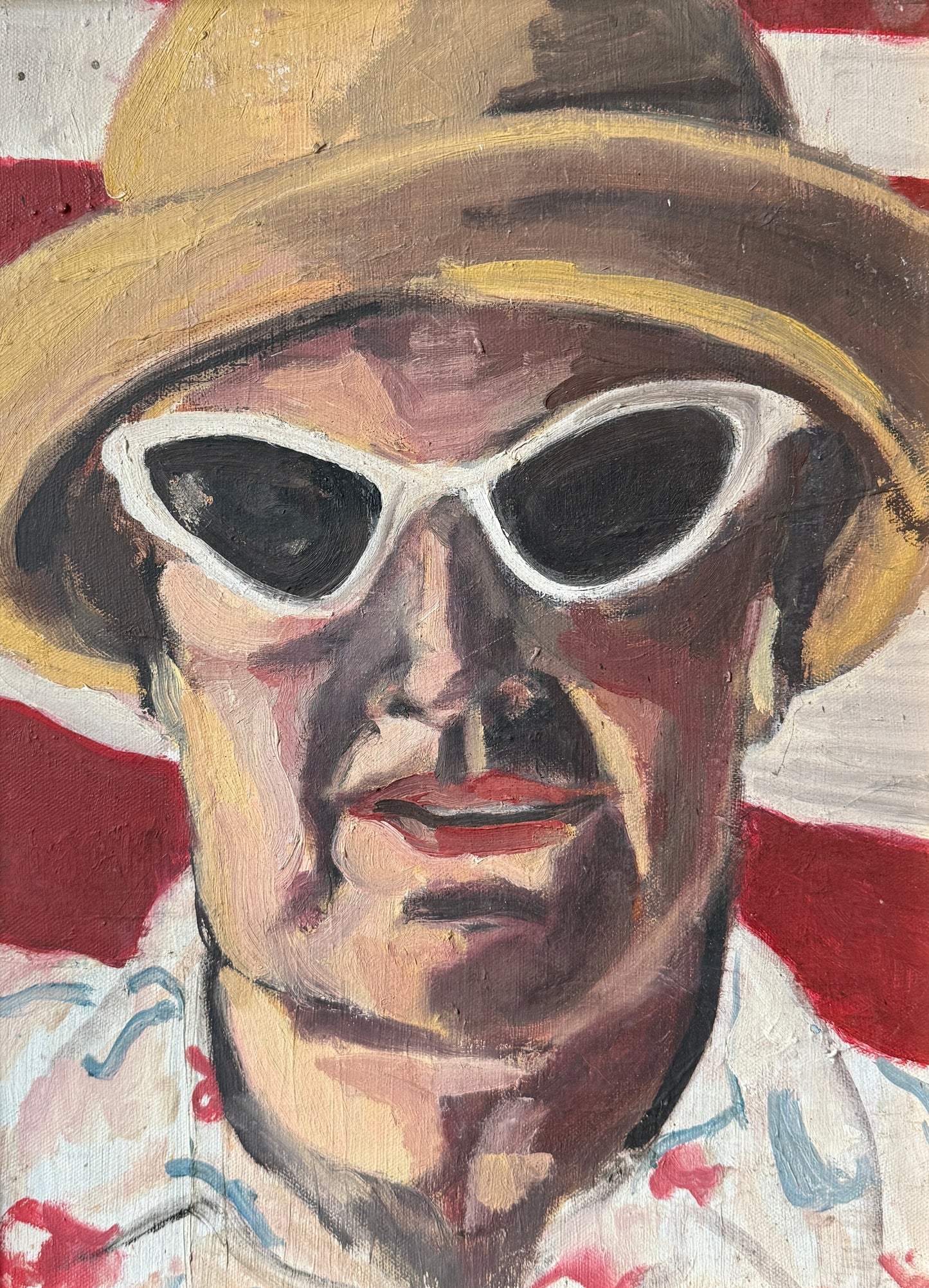 Lady of Summer American Flag and Attitude Vintage Portrait Oil Painting in Gold Frame