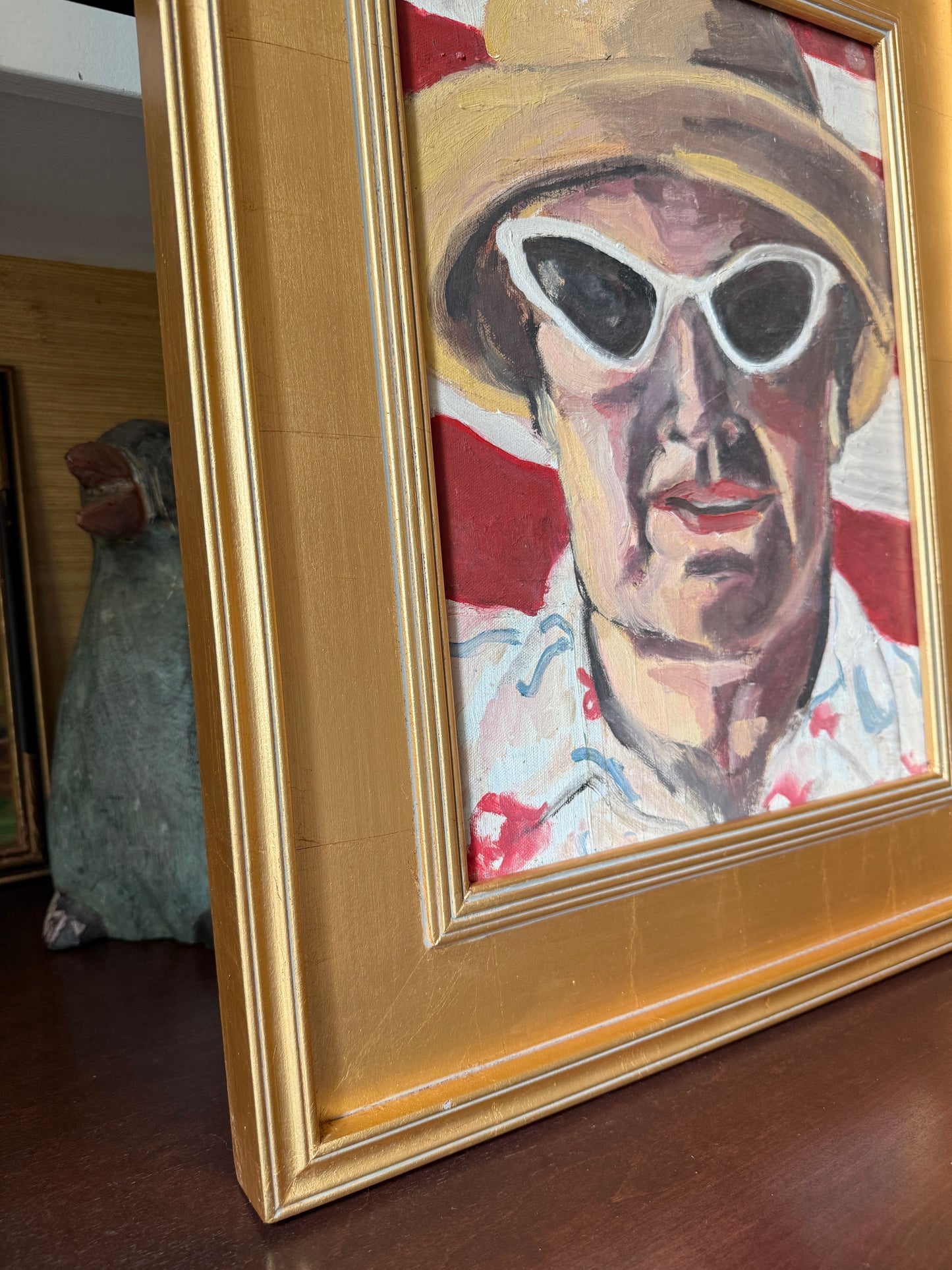 Lady of Summer American Flag and Attitude Vintage Portrait Oil Painting in Gold Frame