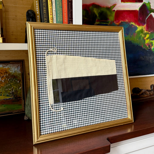Vintage Cotton Canvas Nautical Yachting Signal Flag for "6" on Black and White Gingham in Gold Frame