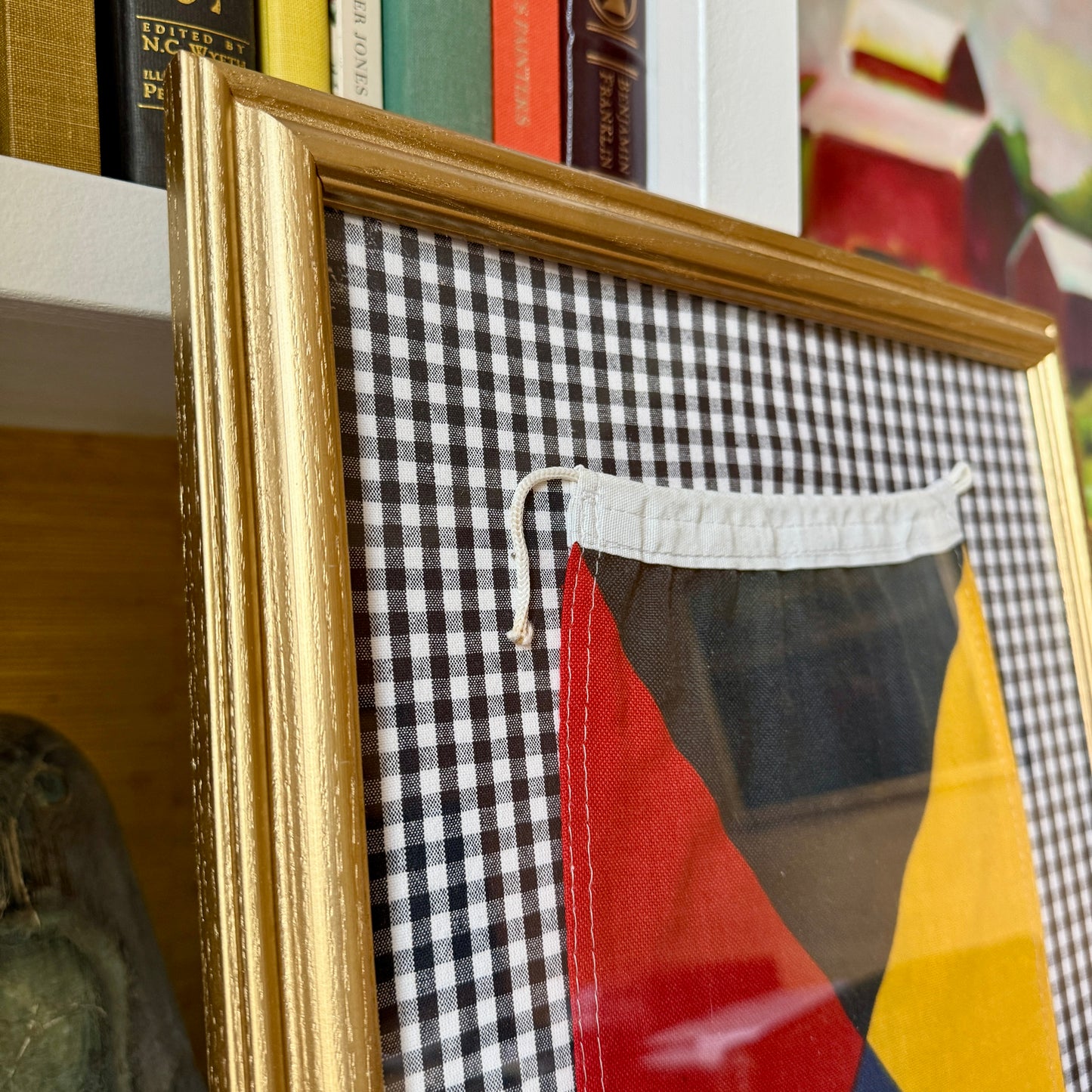 Vintage Cotton Canvas Nautical Yachting Signal Flag for "Z" on Black and White Gingham in Gold Frame