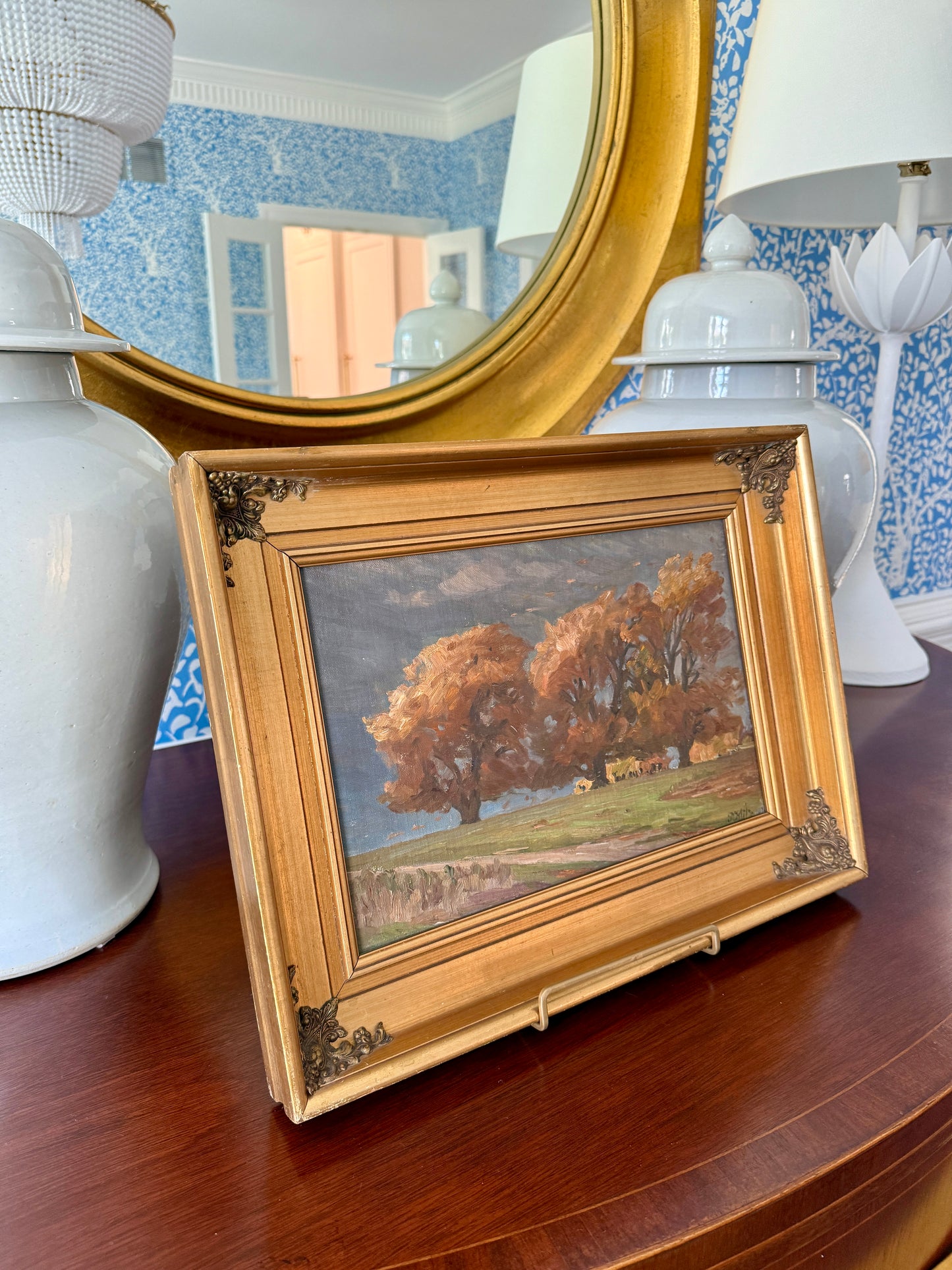 1936 Peter Klitz Cows Before the Storm Oil Painting in Golden Frame