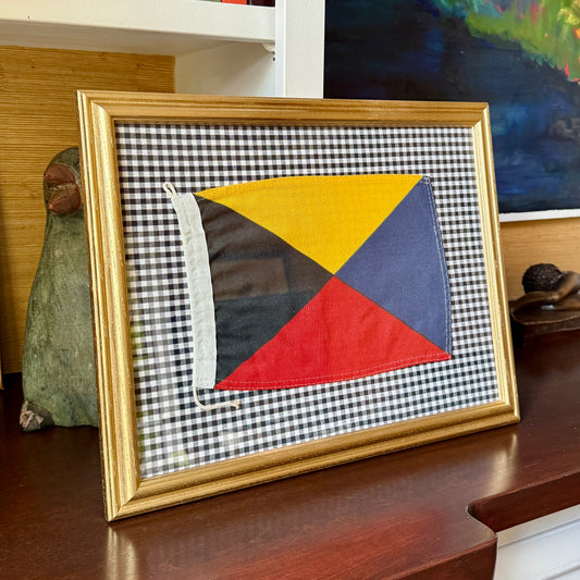 Vintage Cotton Canvas Nautical Yachting Signal Flag for "Z" on Black and White Gingham in Gold Frame