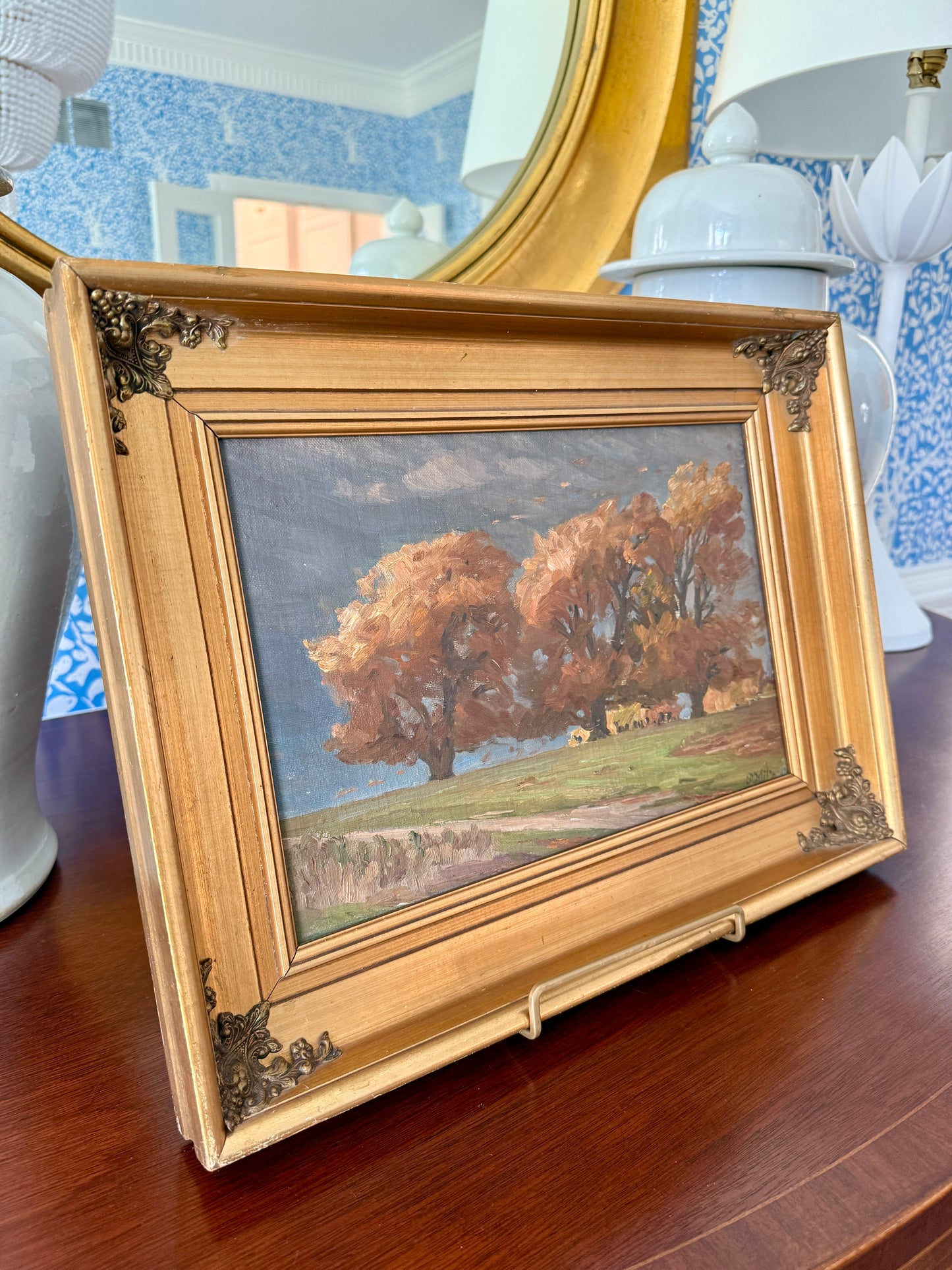 1936 Peter Klitz Cows Before the Storm Oil Painting in Golden Frame