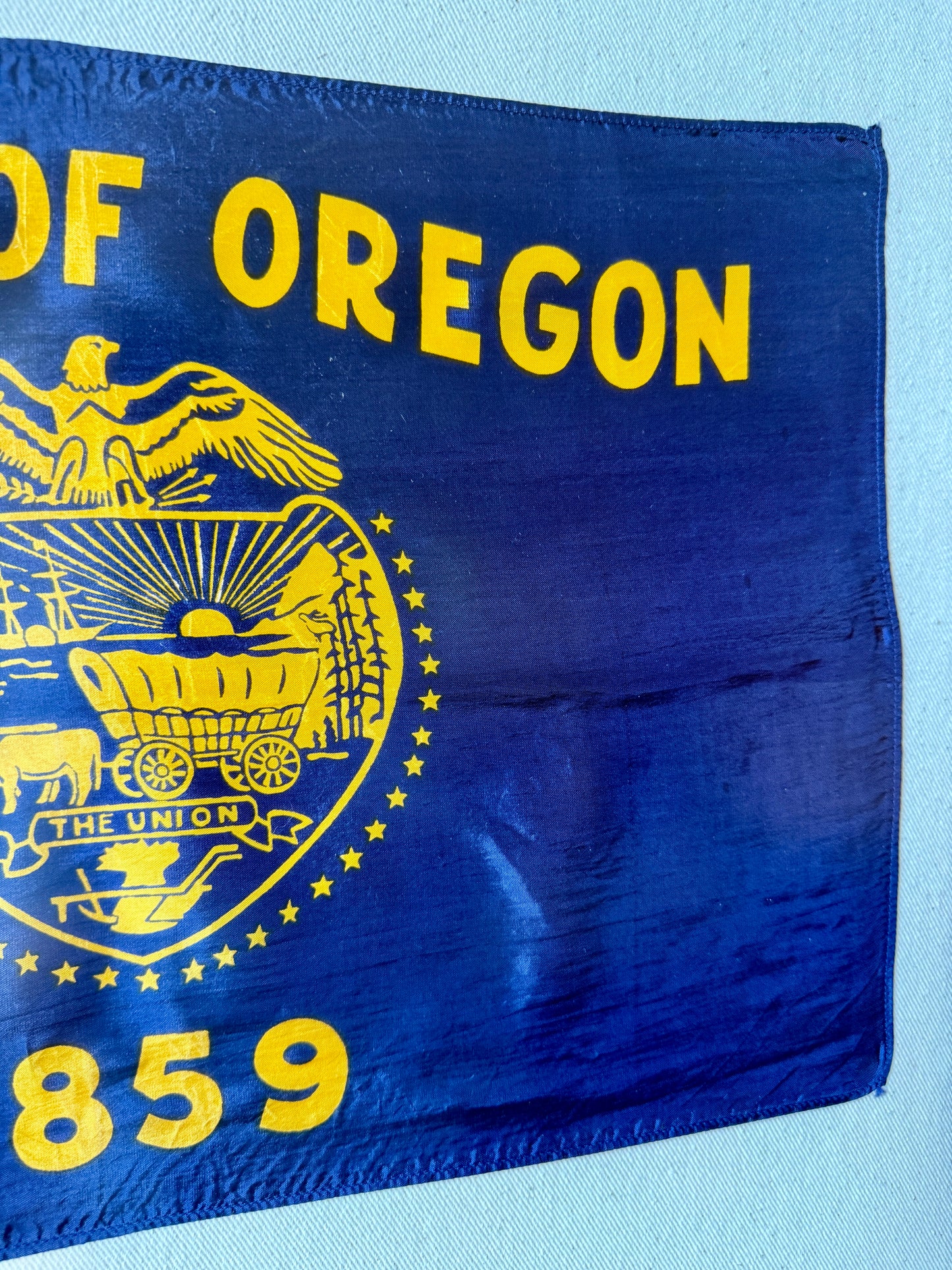 Vintage State of Oregon Silk Flag on Duck Cloth in Gold Frame