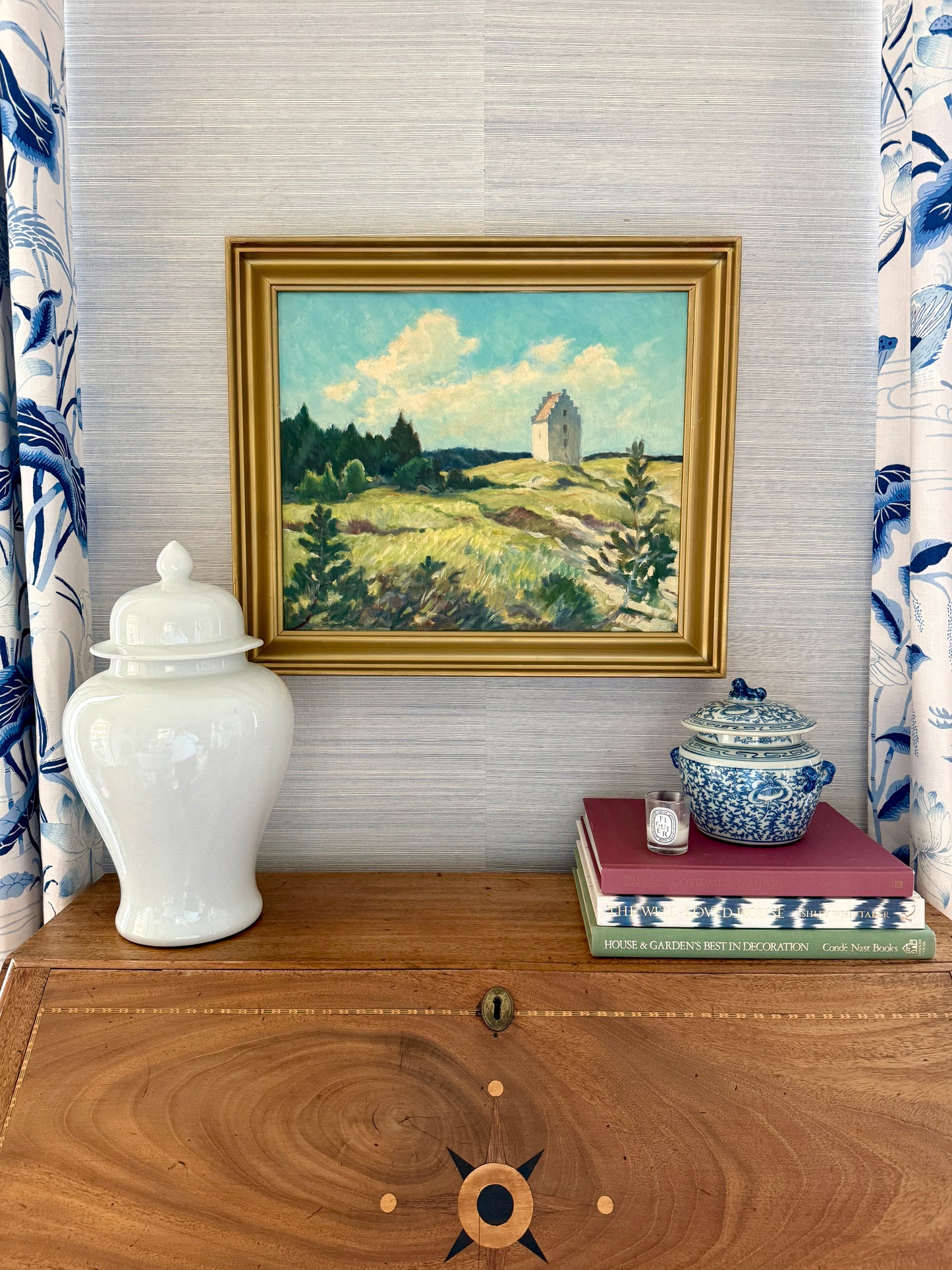 Einar Gross Sand Covered Church Skagen, Denmark Landscape Oil Painting in Gold Frame