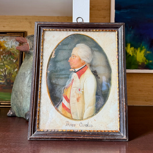 Reverse Painted Portrait of Prince Carolus of Sweden in Antique Frame