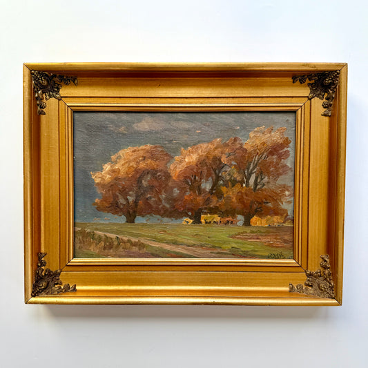 1936 Peter Klitz Cows Before the Storm Oil Painting in Golden Frame