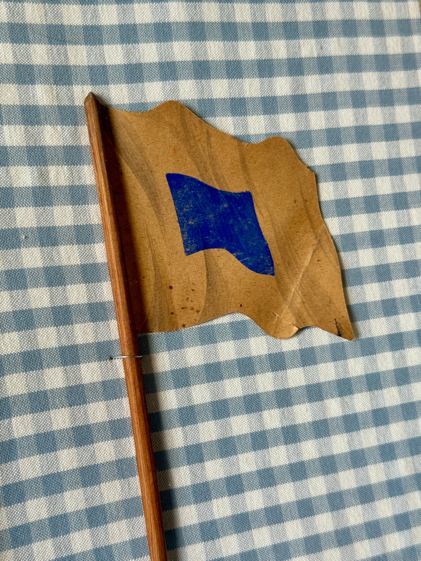 1905 Trio of Nautical Flag Oil Paintings on Blue and White in Gold Frames