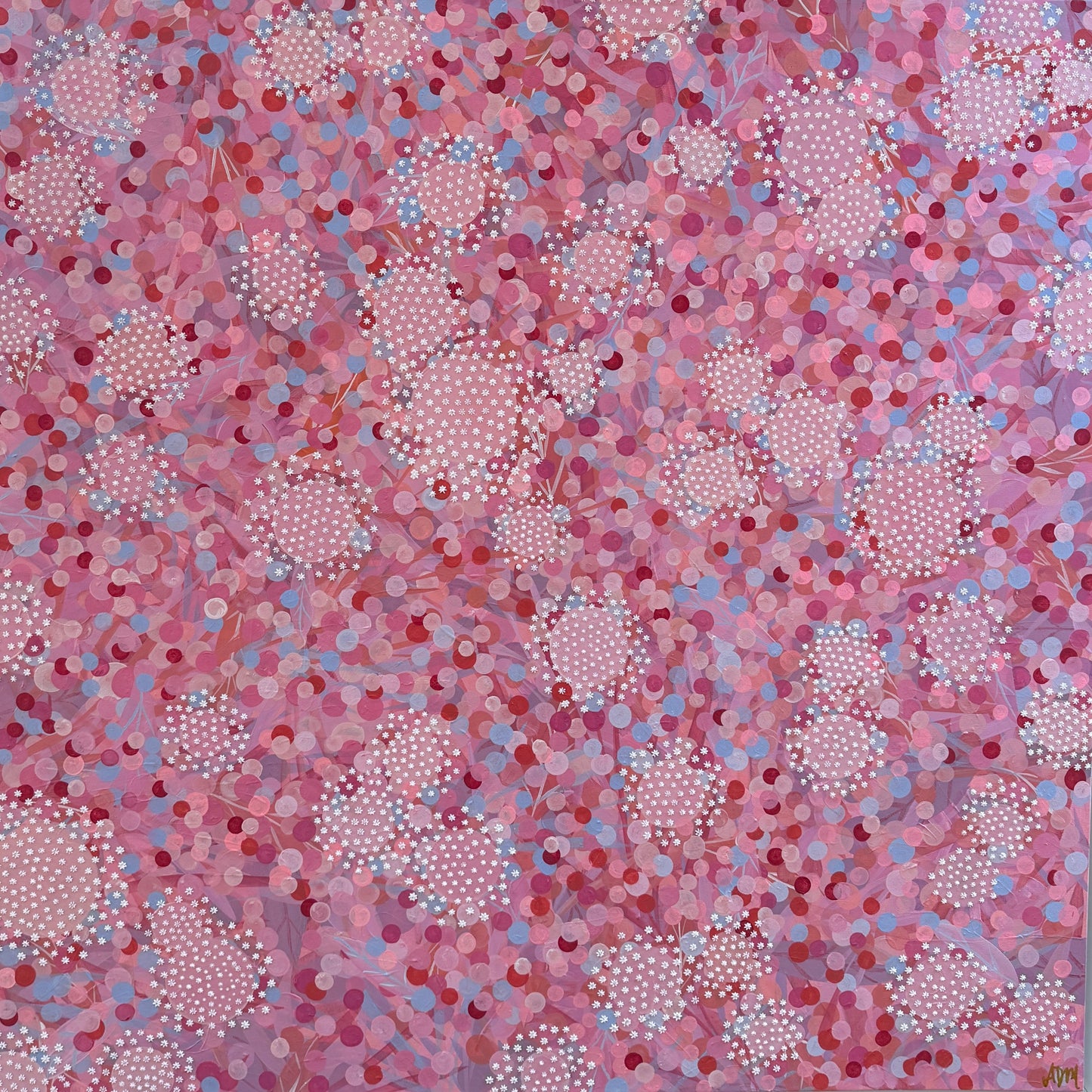 Alison Diamond McElroy Go Pink or Go Home Abstract Floral Painting in White Floater Frame