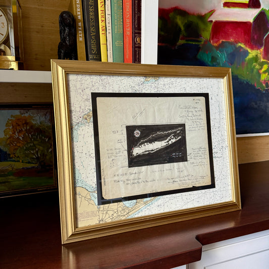 George Wells Long Island Amagansett New York City Rug Design Sketch in Gold Frame