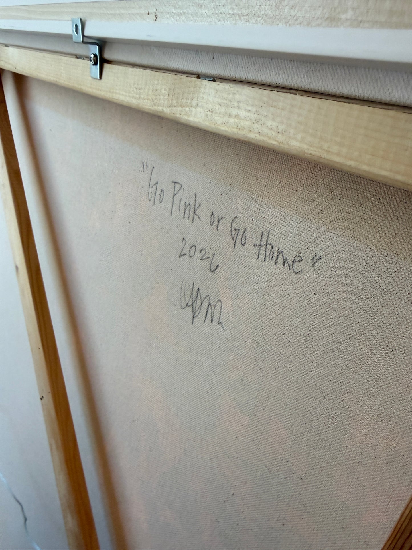 Alison Diamond McElroy Go Pink or Go Home Abstract Floral Painting in White Floater Frame